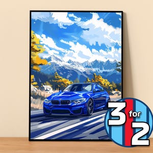 BMW Poster | M3 Wettbewerb F80 Plakat #5013.16 | BMW Wanddekor | BMW Kunst Illustration | Geschenk für Ihn | Auto-Wand-Dekor | Geschenk für sie
