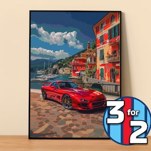 Cartel de Mazda / Cartel RX-7 FD #9250.0 / Decoración de pared JDM / Ilustración de arte Jdm / Regalo para él / Regalo de decoración de pared de coche para ella