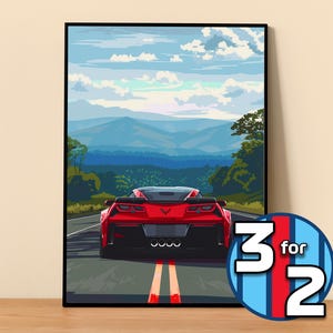 Chevrolet Poster | Corvette Z06 C7 Poster #5320.4 | Corvette Wall Decor | Corvette Art Illustration | Gift for Him | Gift For Her