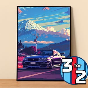 Nissan Poster | Skyline GT-R R34 Poster #5200.3 | JDM Wall Decor | JDM Art Illustration | Gift for Him | Car Wall Decor Gift For Her