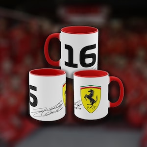 Charles Leclerc Mug 11oz White-Red | Leclerc Autografh | F1 Mugs | F1 Gifts | Gifts for Him | Ferrari F1 Mug | Car Cuppa | Car Cup |
