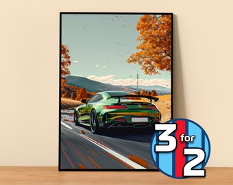 Mercedes Poster | AMG GT-R Poster #5000.6 | Mercedes Wall Decor | Mercedes Art Illustration | Gift for Him | Car Wall Decor | Gift For Her
