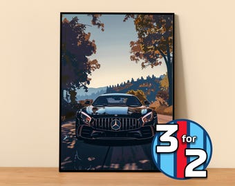 Mercedes Poster | AMG GT-R Poster #5000.3 | Mercedes Wall Decor | Mercedes Art Illustration | Gift for Him | Car Wall Decor | Gift For Her