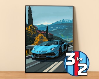 Lamborghini Poster | Aventador SVJ Poster #5120.0 | Lamborghini Wall Decor | Lamborghini Art Illustration | Gift for Him | Gift For Her