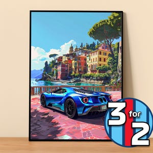 Ford Poster | Ford GT Poster #9300.2 | Ford Wall Decor | Ford Art Illustration | Gift for Him | Car Wall Decor | Gift For Her