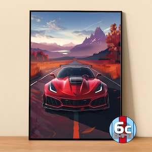 Affiche Chevrolet | Corvette ZR1 C7 Poster #5320.3 | Décoration murale Corvette | Illustration d'art Corvette | Cadeau pour lui | Cadeau pour elle