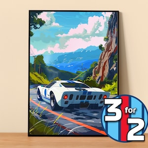 Ford Poster | Ford GT40 Poster #5300.1 | Ford Wall Decor | Ford Art Illustration | Gift for Him | Car Wall Decor | Gift For Her