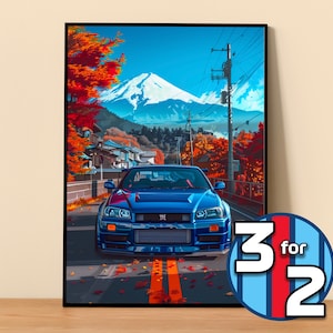 Nissan Poster | Skyline GT-R R34 Poster #5200.0 | JDM Wall Decor | JDM Art Illustration | Gift for Him | Car Wall Decor Gift For Her