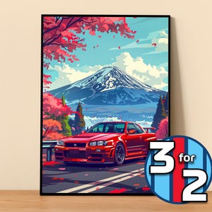 Nissan Poster | Skyline GT-R R34 Poster #5200.4 | JDM Wall Decor | JDM Art Illustration | Gift for Him | Car Wall Decor Gift For Her