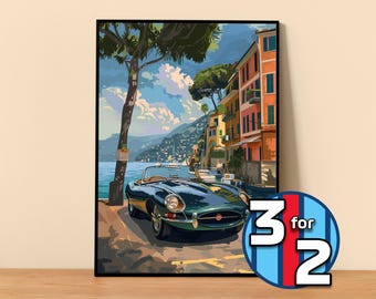 Jaguar Poster | E-Type Poster #9422.1 | Jaguar Wall Decor | Jaguar Art Illustration | Gift for Him | Car Wall Decor Gift For Her