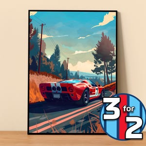 Ford Poster | Ford GT40 Poster #5300.4 | Ford Wall Decor | Ford Art Illustration | Gift for Him | Car Wall Decor | Gift For Her