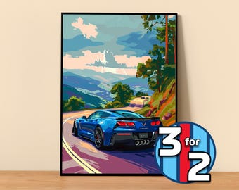 Chevrolet Poster | Corvette Z06 C7 Poster #5320.1 | Corvette Wall Decor | Corvette Art Illustration | Gift for Him | Gift For Her