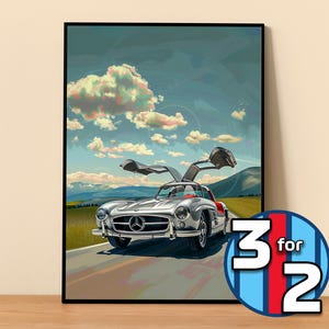 Mercedes Poster | 300SL Poster #5003.4 | Mercedes Wall Decor | Mercedes Art Illustration | Gift for Him | Car Wall Decor Gift For Her