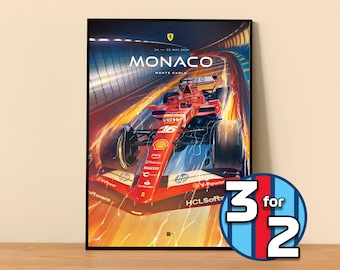 Ferrari Poster Print | Monaco GP 2024 Monte Carlo Print | F1 Poster | Grand Prix Race Poster | F1 Wall Decor | Formula 1 Gift |