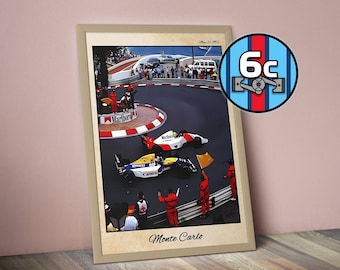 1992年モナコGP オフィシャルポスター　アイルトン・セナ　フレーム付 F1モナコポスター、ヴィンテージF1ウォールアート、セナとマンセル