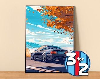 Póster de BMW / Póster M3 E46 n.º 5013.18 / Decoración de pared de BMW / Ilustración artística de BMW / Regalo para él / Decoración de pared de automóvil / Regalo para ella