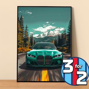 BMW Poster | M3 Wettbewerb G80 Plakat #5013.5 | BMW Wanddekor | BMW Kunst Illustration | Geschenk für Ihn | Auto-Wand-Dekor | Geschenk für sie