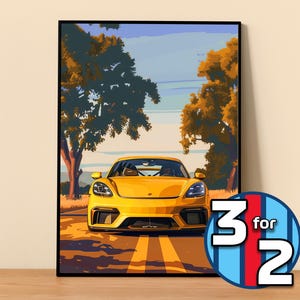 Porsche Poster | 718 Cayman GT4 Poster #5092.5 | Porsche Wall Decor | Porsche Art Illustration | Gift for Him | Car Wall Decor  Gift For Her