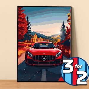 Mercedes Poster | AMG GT-R Poster #5000.4 | Mercedes Wall Decor | Mercedes Art Illustration | Gift for Him | Car Wall Decor | Gift For Her