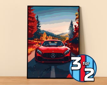Mercedes Poster | AMG GT-R Poster #5000.4 | Mercedes Wall Decor | Mercedes Art Illustration | Gift for Him | Car Wall Decor | Gift For Her