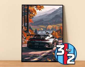 Porsche Poster | 911 GT3 Poster #5091.14 | Porsche Wall Decor | Porsche Art Illustration | Gift for Him | Car Wall Decor | Gift For Her |