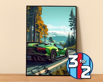 Lamborghini Poster | Aventador SVJ Poster #5120.1 | Lamborghini Wall Decor | Lamborghini Art Illustration | Gift for Him | Gift For Her