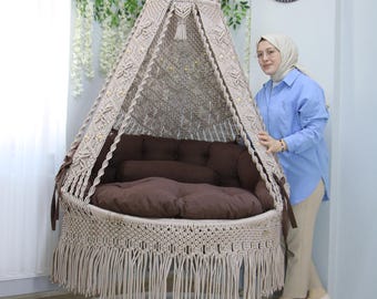 Amaca sospesa in macramè realizzata a mano, sedia sospesa in stile boho