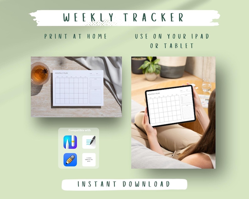 Undated Monthly Planner Printable: Landscape A4 A5 Letter (digital ...