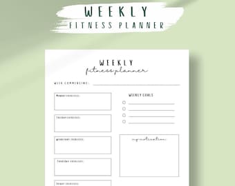 Weekly Fitness Planner: Workout Journal, Print at Home or Digital Use (Digital Download)
