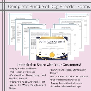 Volledige bundel fokkersformulieren voor nieuwe of ervaren fokkers - met geboorteakte puppy, vaccinatieboekje, ontwormingskaart, enz.