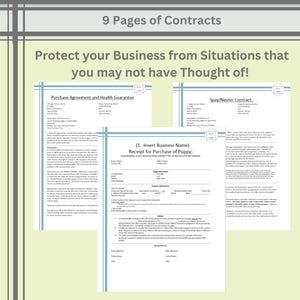 Purchase Agreement, Health Guarantee, Spay or neuter contract, receipt for payment, puppy sale, dog breeder, contracts for safety