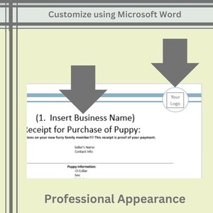 Insert your own business name and logo customize on Word Document, Microsoft word dog breeder contracts professional dog sales puppy sales