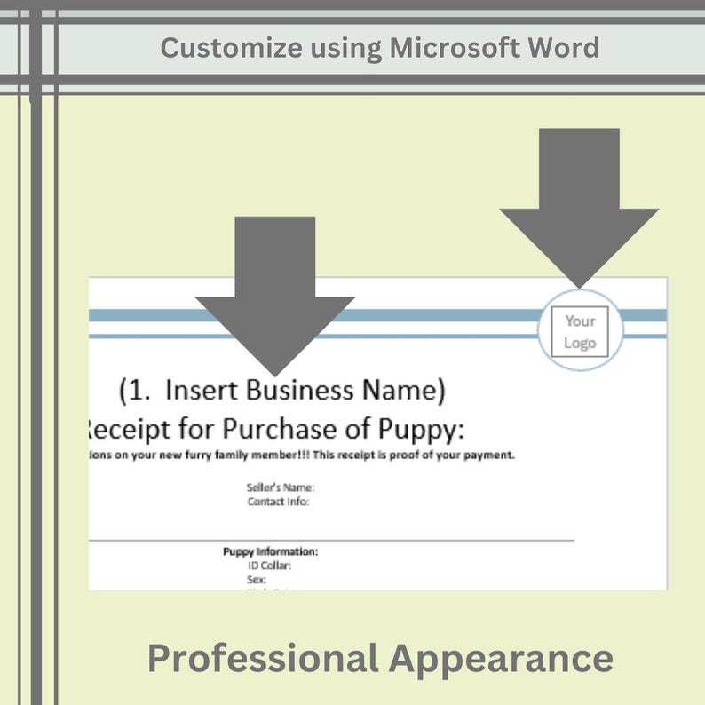 Insert your own business name and logo customize on Word Document, Microsoft word dog breeder contracts professional dog sales puppy sales