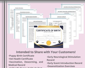 Dog Breeder Forms Bundle: Puppy Birth Certificate, Vaccination Record