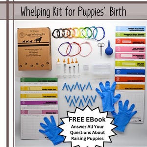 Puppy Whelping Supplies- Over 64 Piece Puppy Whelping Kit for Puppies Birth with Ebook- Pregnant Dog Birthing Supplies- Use in Whelping Box