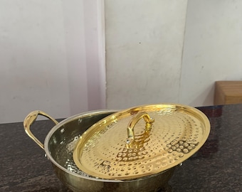 Handcrafted Brass Kadai with Silver Kalai - 3 Liter Toxin-Free Indian Cookware