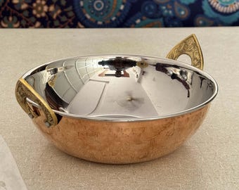 Karhai en acier cuivré fait main : poêle de cuisine indienne traditionnelle