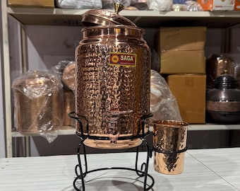 Hammered Copper Water Pot with Stand & Tap: Indian Kitchen Decor