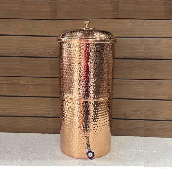 Hand Hammered Copper Water Filter Tank, Wellness Water Storage, 15/20 Liter