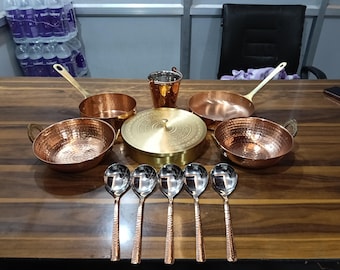 Handmade Copper Cookware Set with Brass Spice Box