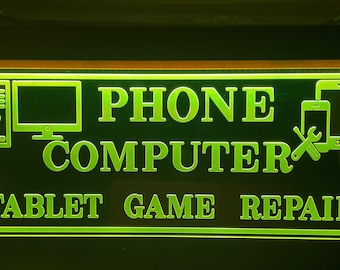 Phone Computer Repair LED Sign: Custom Text & Logo (10x20)