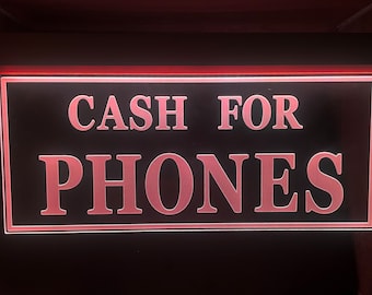 Cash for Phones Led Signs Window Hanging Pawn Shop Large 10"x20"Accept custom text & logo