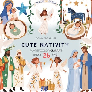 Niedliche Krippe Aquarell Clipart, Weihnachtsbündel, Aquarell Jesus Geburt Illustration, Heilige drei Könige, Maria Jungfrau, Bibel Png, kommerzielle Nutzung
