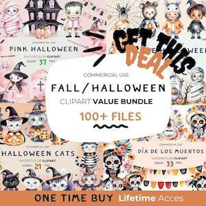 Fall Halloween Clipart Mega Bundle - Cute Halloween Cats, Pink Clipart, Thanksgiving, Dia de los Muertos - Digital PNG Images