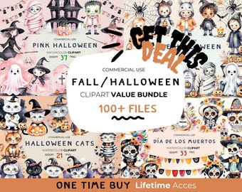 Herbst Halloween Clipart Mega Bundle - Katzen, Dia de los Muertos (Digitale PNG Bilder)