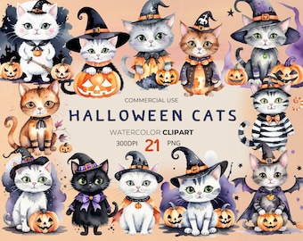 Spooky Halloween Cat Clipart Bundle - Halloween Digital Graphics, Instant Download PNG