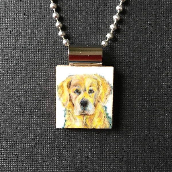 Golden Retriever Jewelry, Handmade dog jewelry, golden retriever pendant, dog pendant, recycled scrabble tile necklace, dog lovers gift