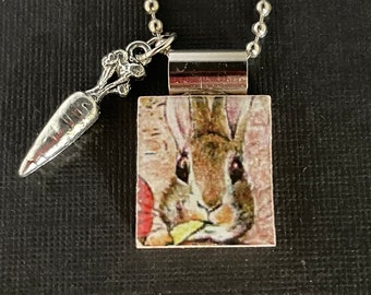 Bunny jewelry, Peter Rabbit necklace, Beatrix Potter jewelry, handmade Easter jewelry, carrot charm, rabbit pendant, gift