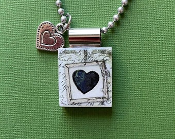 black heart valentine jewelry, handmade valentine gift, handmade jewelry, black heart pendant, recycled scrabble tile jewelry, heart charm