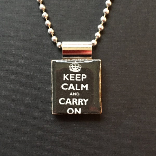 Keep Calm and Carry On Necklace in Black and White